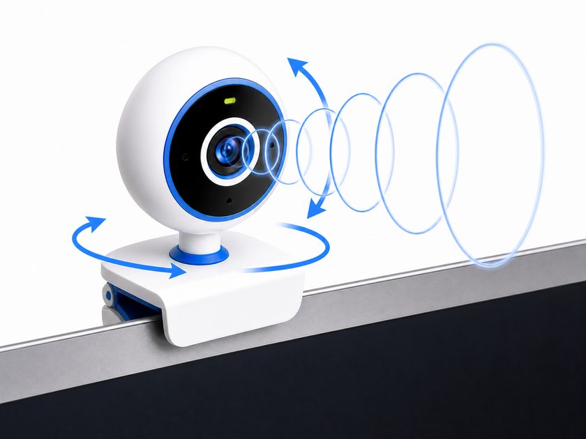 Webcam on laptop with zoom and pan controls